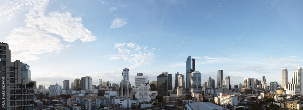 Panoramic cityscape of Bangkok city in morning