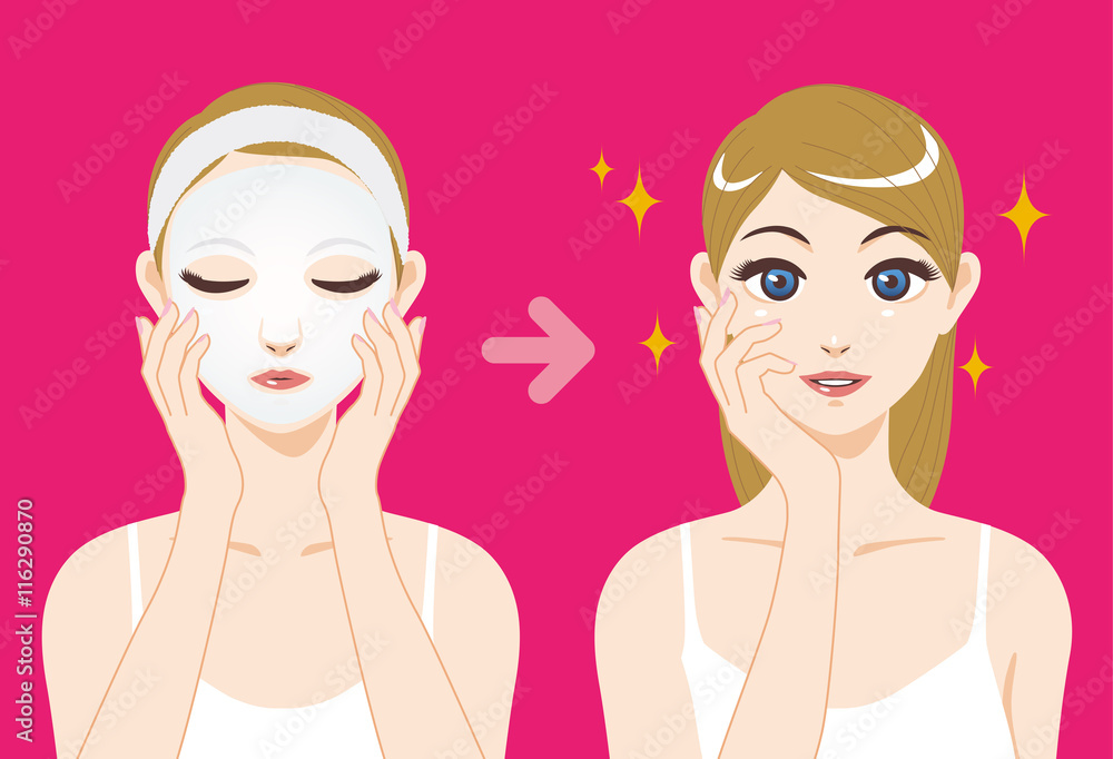 face pack before after, woman skin care, cartoon illustration Stock Vector  | Adobe Stock