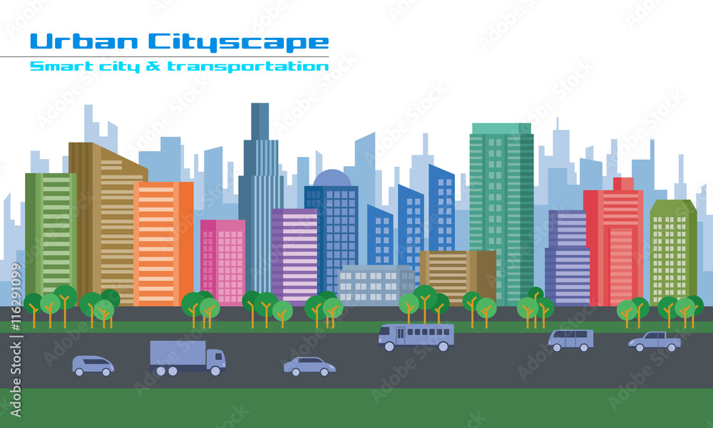 Urban cityscape, Smart city and transportation, vector illustration