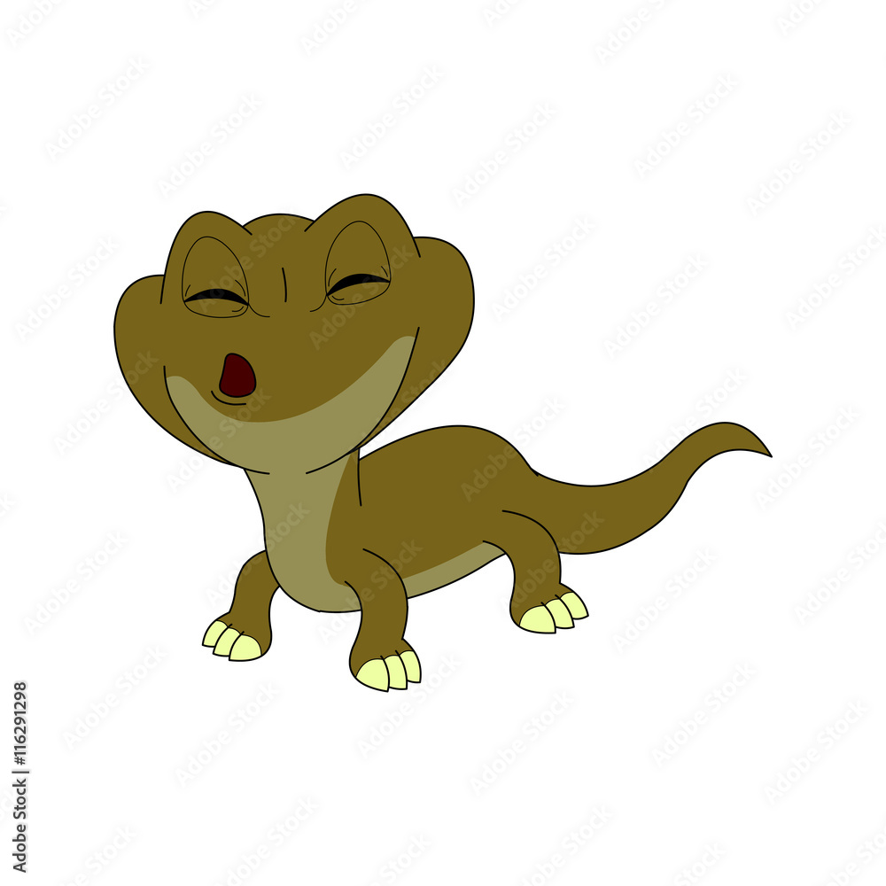Lizard Cartoon With Front View and Closed Eye Lizard Cartoon With Front View and Closed Eye