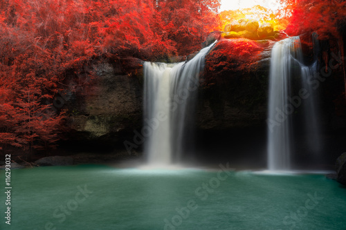 Amazing beautiful waterfalls in autumn forest at Haew Suwat Waterfall in Khao Yai National Park, Thailand
