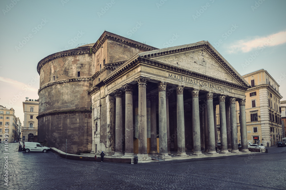 famous Pantheon in Rome, Italy, Europe, vintage filtered style