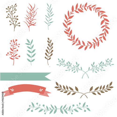 Hand drawn set design elements brunch, wreath