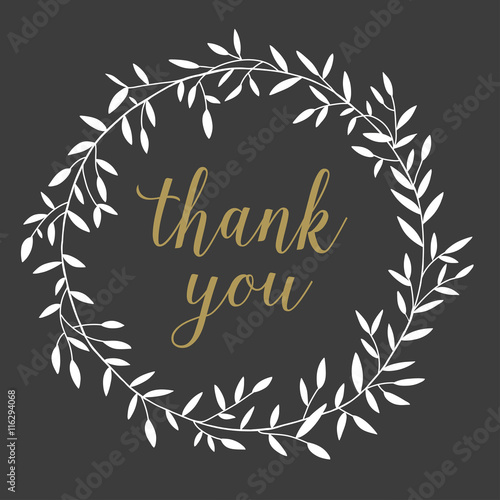 Hand drawn nature wreath with lettering thank you