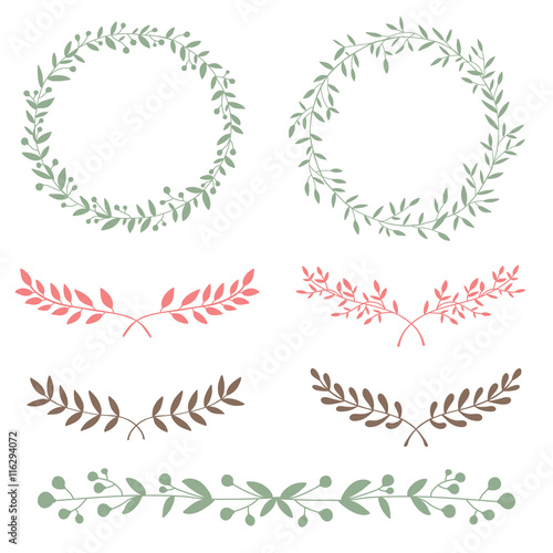 Nature set brunches and wreath hand drawn 