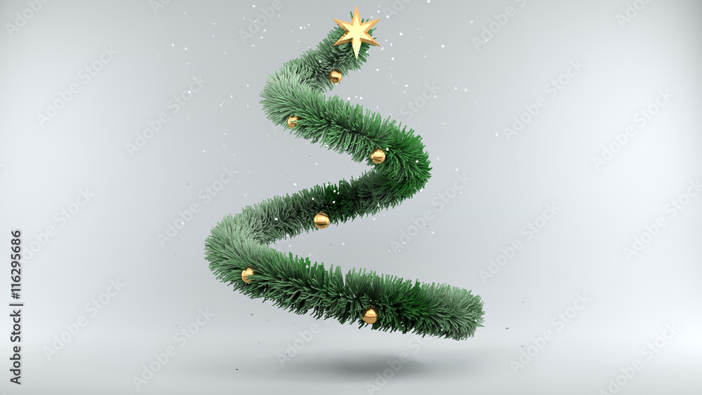 Christmas Tree with Snow on gray Background - obrazy, fototapety, plakaty 