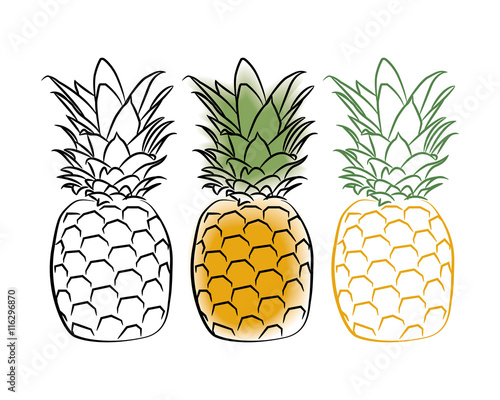Three pineapple on a white background