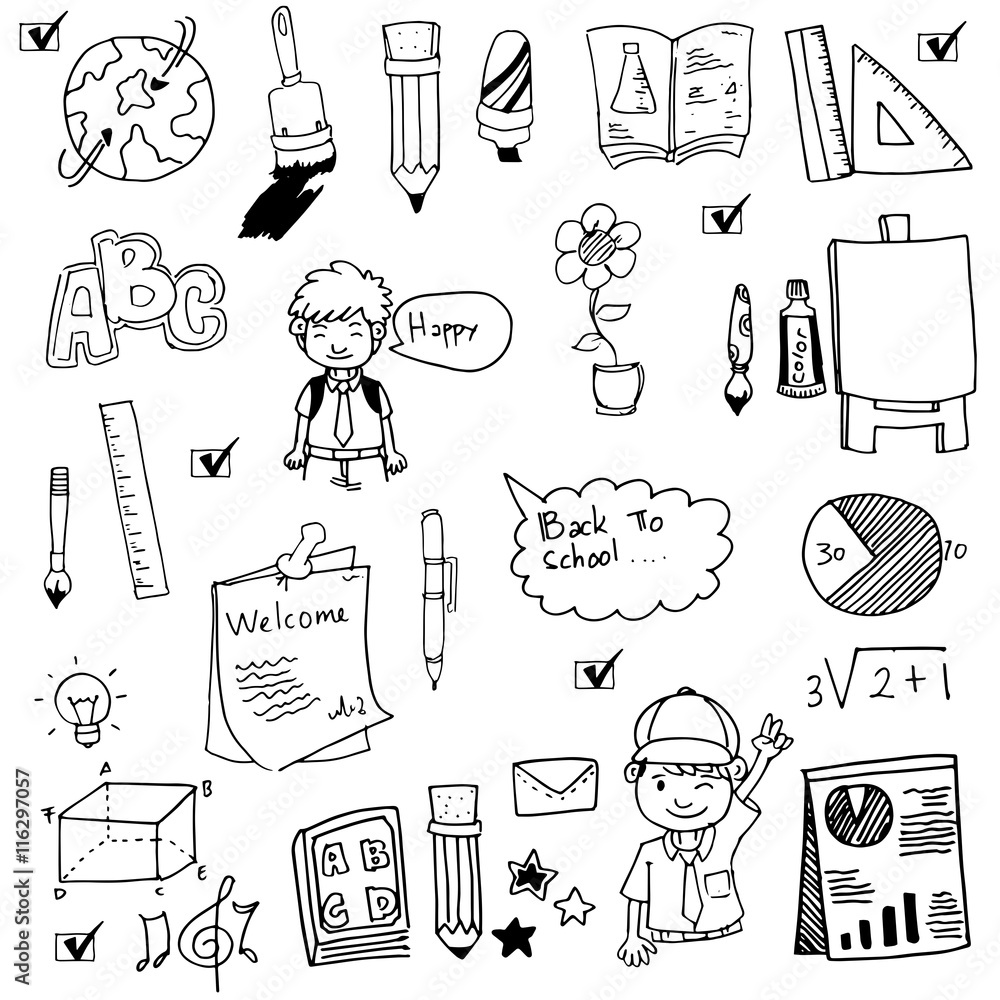 Obraz premium Hand draw doodle set school