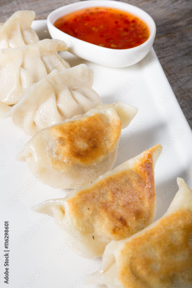 Fried dumplings with chili sauce Fried dumplings with chili sauce