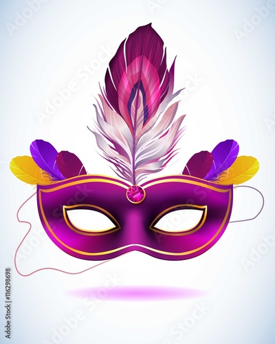 Purple carnival mask with a feather