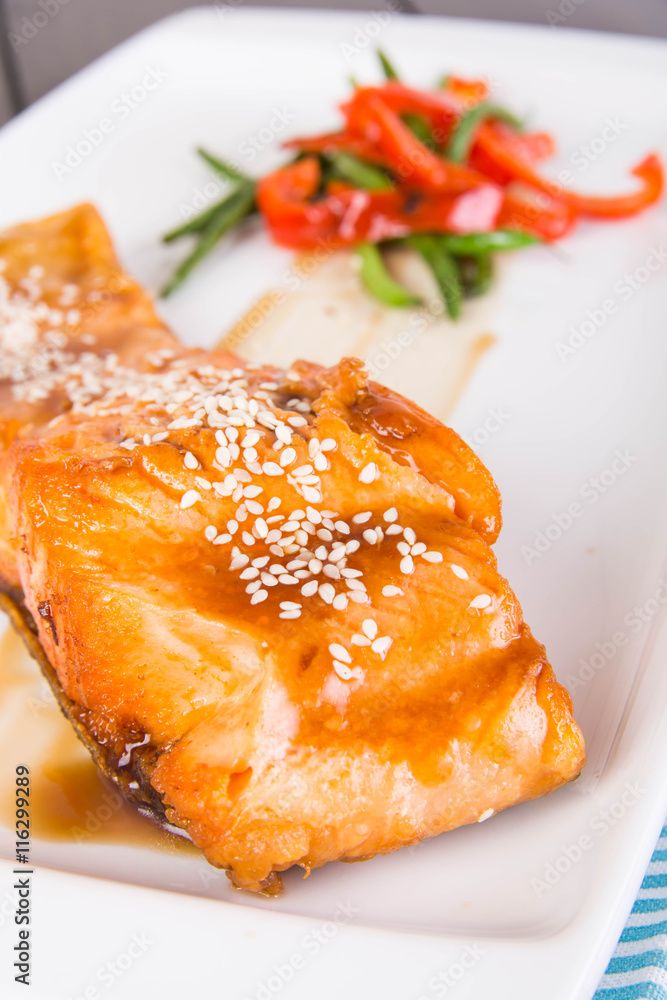 pan fried salmon in teriyaki sauce pan fried salmon in teriyaki sauce