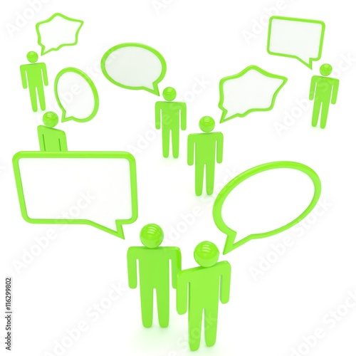 people with talk bubbles isolated over a white background. 3d rendering.