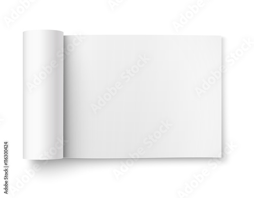 Blank open magazine template, wide format.