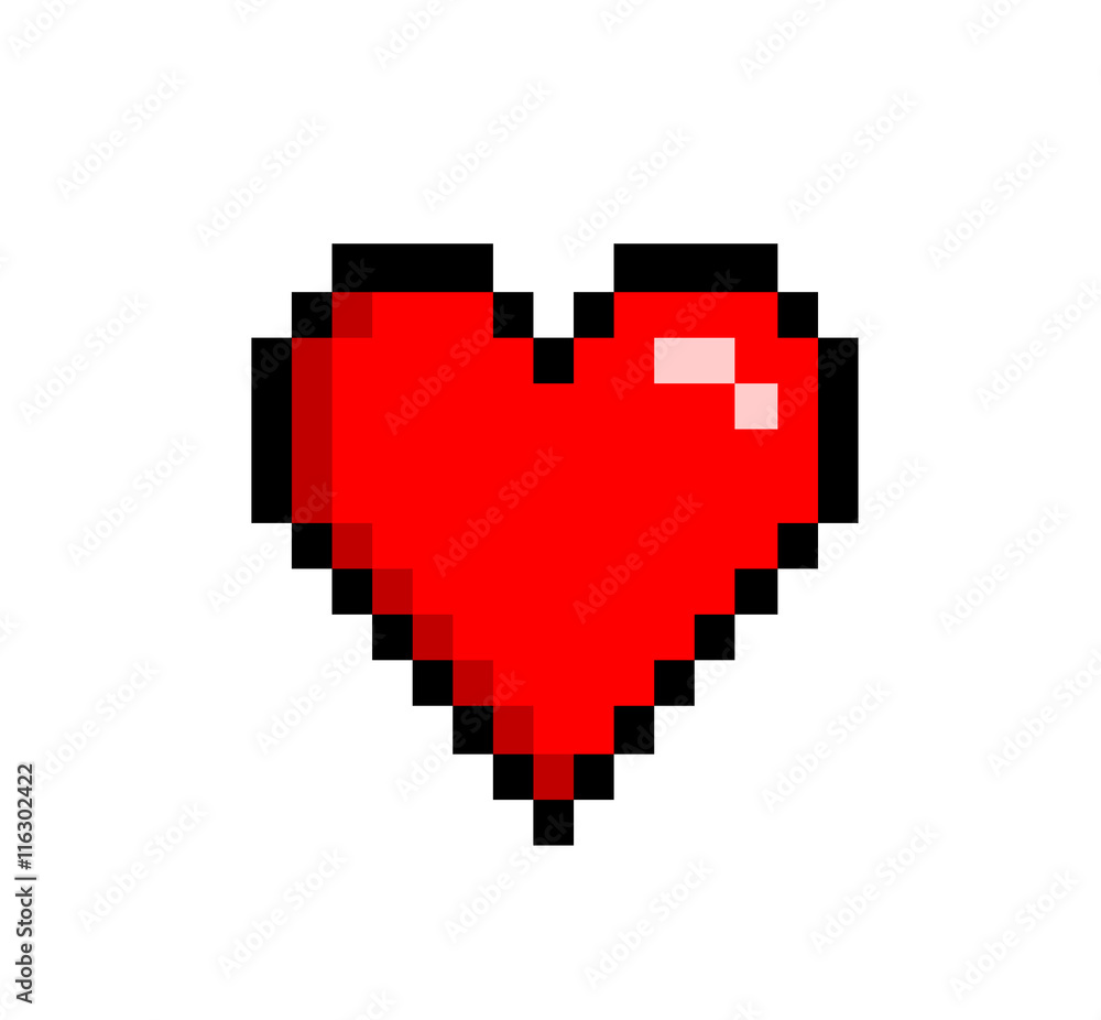 Retro Heart Love Icon 8 bit. A hand drawn vector illustration of a ...