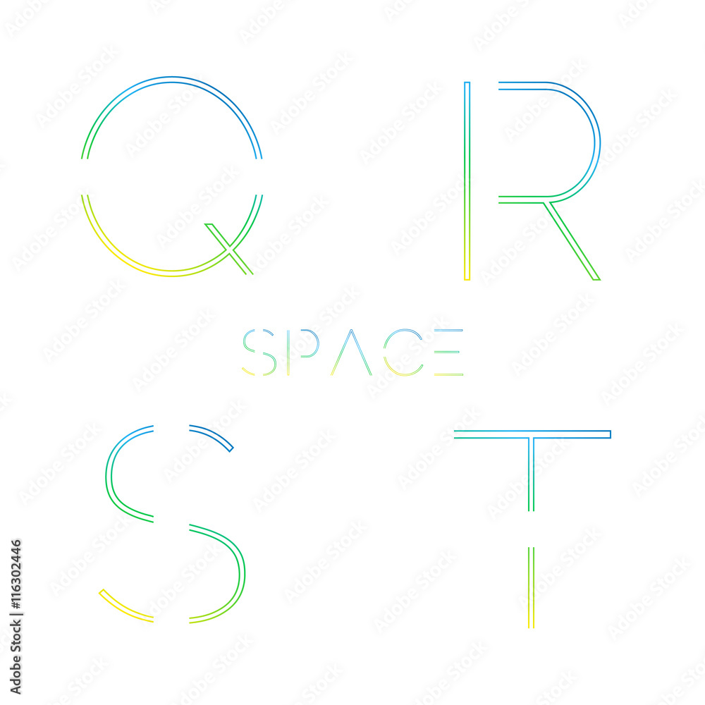 Alphabet with minimal design,Q,R,S,T . Typographic alphabet in a set. Space alphabet Alphabet with minimal design,Q,R,S,T . Typographic alphabet in a set. Space alphabet