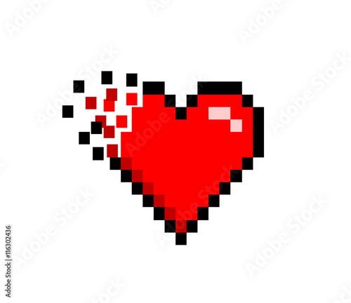 Broken Shattered Heart Icon Retro 8 bit. A hand drawn vector illustration of a shattered and broken heart in retro 8 bit style.