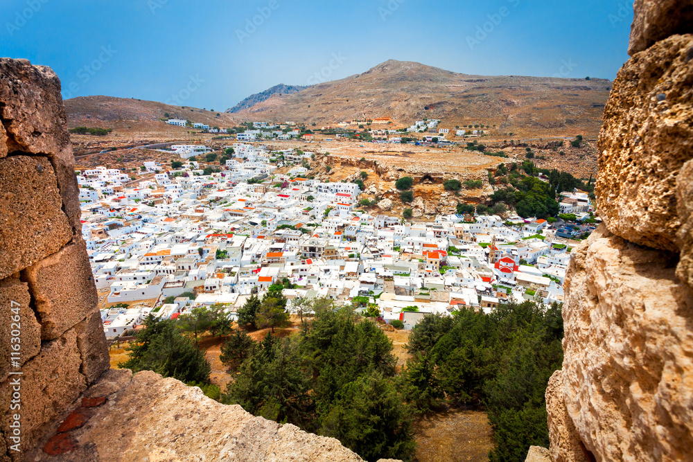 Stunning view of Lindos town from the fortress
