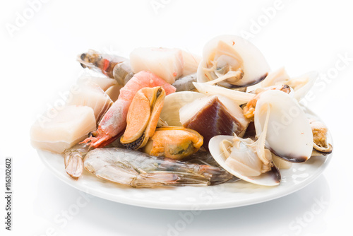 raw ingredients to prepare seafood soup