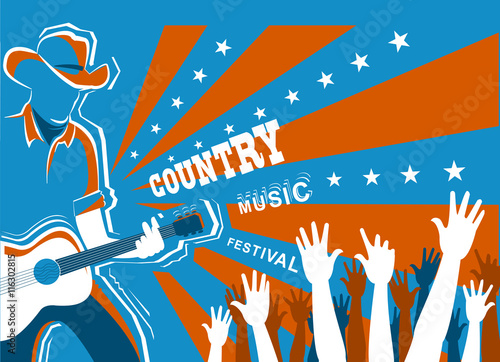 Country music concert with musician playing guitar.Vector backgr