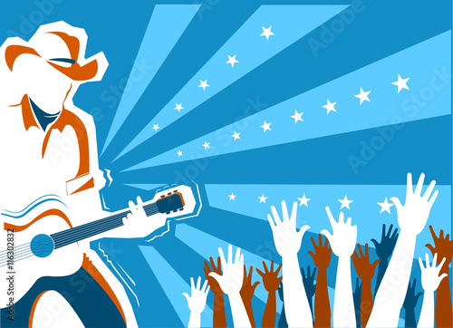 Country music concert with singer and guitar.Vector background