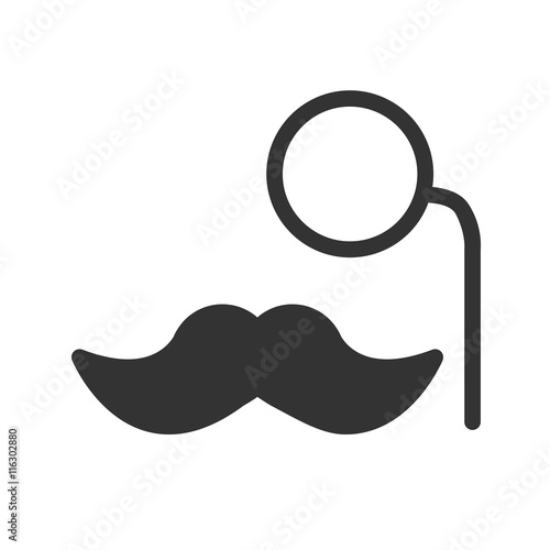 Mustache and monocle icon. Simple flat logo of mustache and monocle on white background. Vector illustration. Abstract vector hipster silhouette with monocle and mustache.
