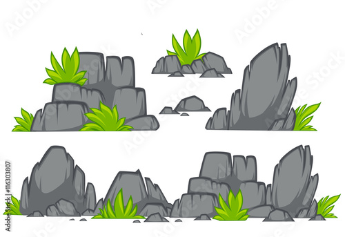 Rock stone cartoon flat style. Set of different boulders.