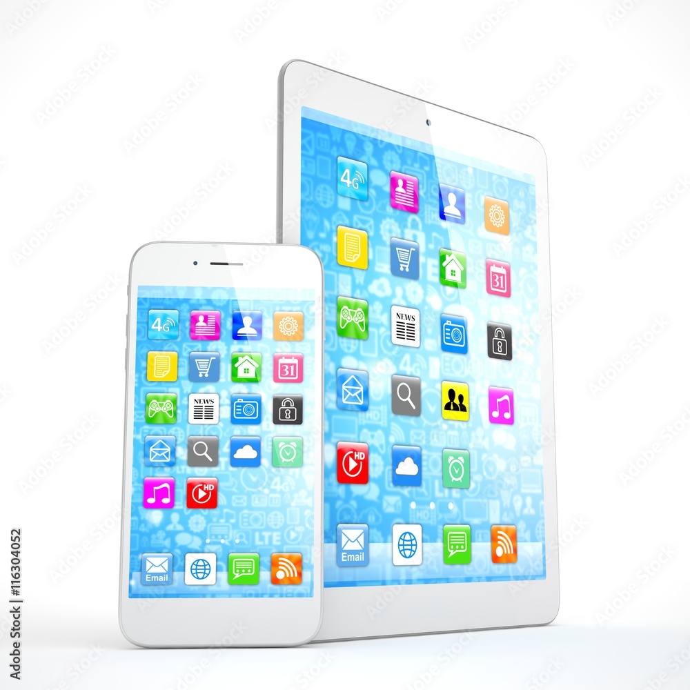 Tablet and smartphone on a white. 3d rendering. Tablet and smartphone on a white. 3d rendering.