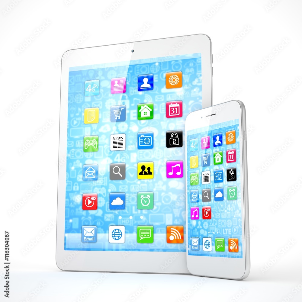 Tablet and smartphone on a white. 3d rendering. Tablet and smartphone on a white. 3d rendering.