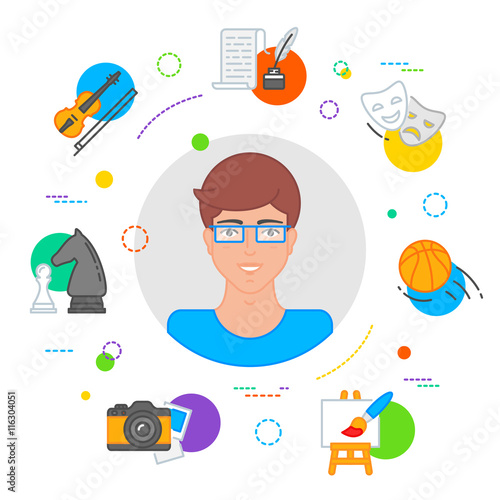 Hobbies choice vector illustration, education concept