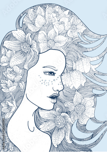 Photos queen beautiful girl with the heavenly bells and sunflowers in her hair