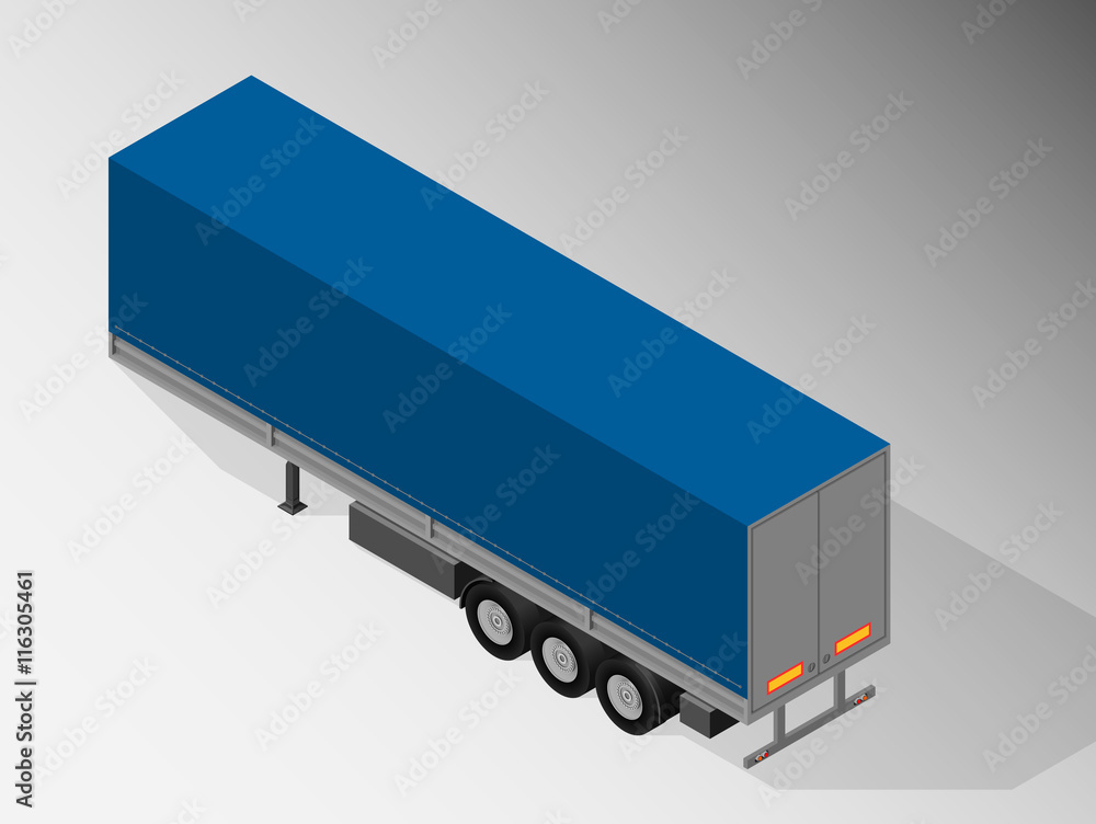 Vector isometric illustration of cargo trailer. The rear view. Equipment for cargo delivery. Vector isometric illustration of cargo trailer. The rear view. Equipment for cargo delivery.