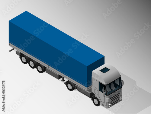 Vector isometric illustration of a truck for transportation of goods. Equipment for cargo delivery.