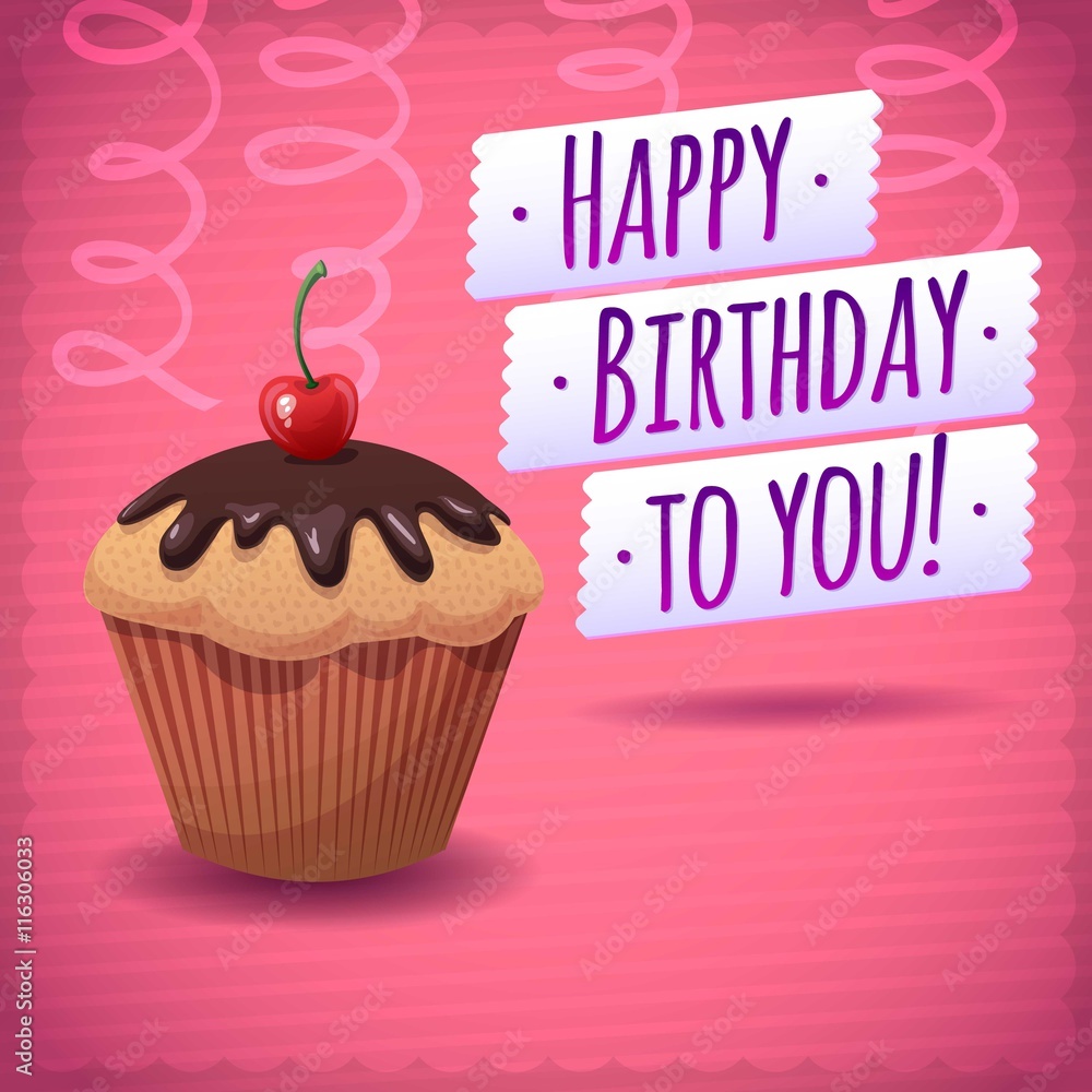 Happy birthday card with a chocolate cupcake Happy birthday card with a chocolate cupcake