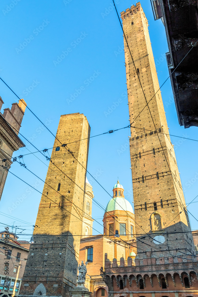 famous medieval Two Towers in Bologna, Italy