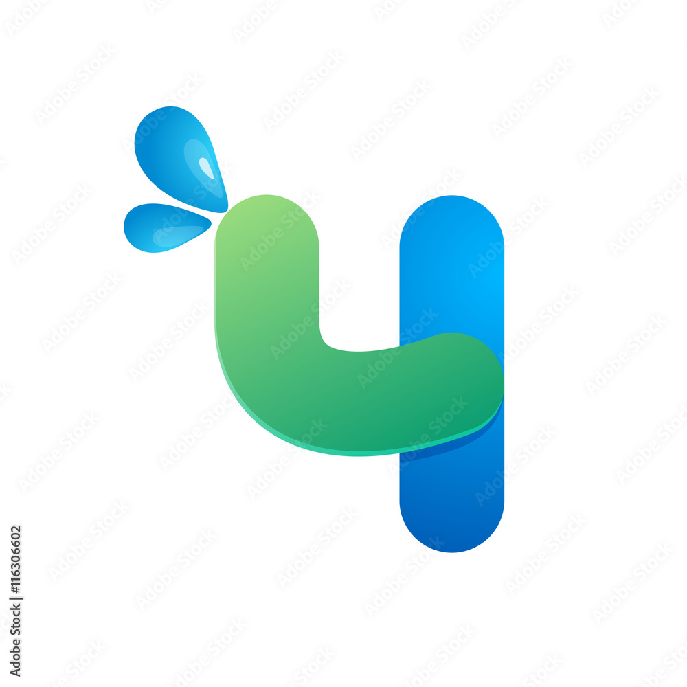 Number four logo with water waves and drops. Number four logo with water waves and drops.