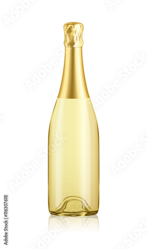 Mock-up Transparent Isolated Realistic Champagne Gold Bottle Vector