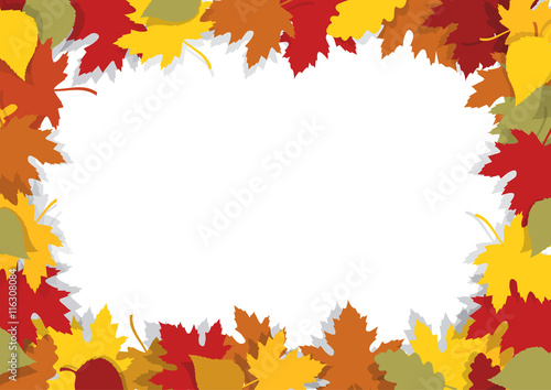 Autumn leaves decorative frame. Beautiful autumn leaves frame with yellow and red leaves. Place for your image or text. Vector available. 