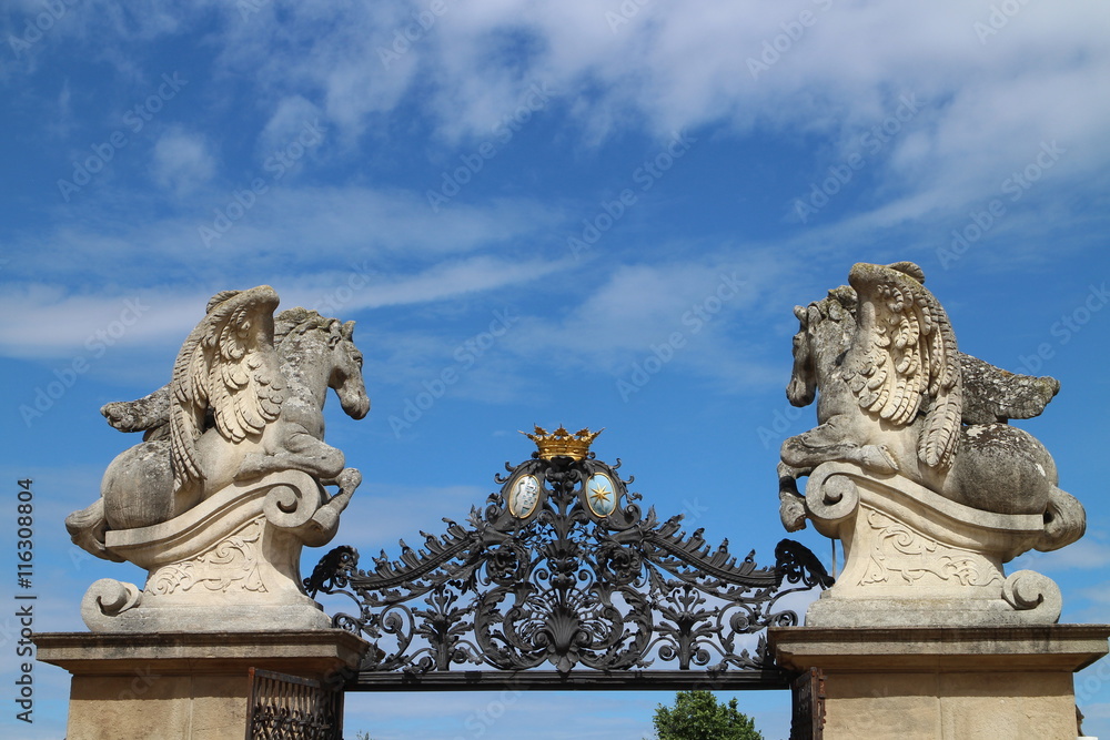 Main entrance to courtyard of Milotice castle, Czech republic