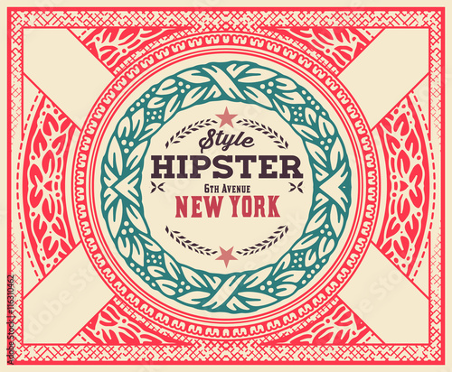 Hipster card, ornaments and floral details, Layered vector