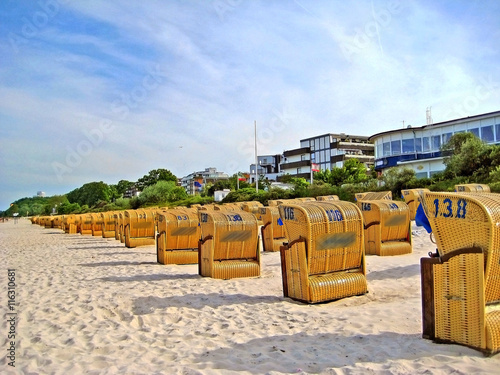 Beach in Scharbeutz with beach chairs  baltic sea  germany