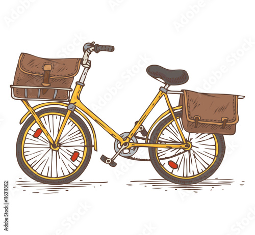 Postal Service. Yellow Bicycle with Brown Bags