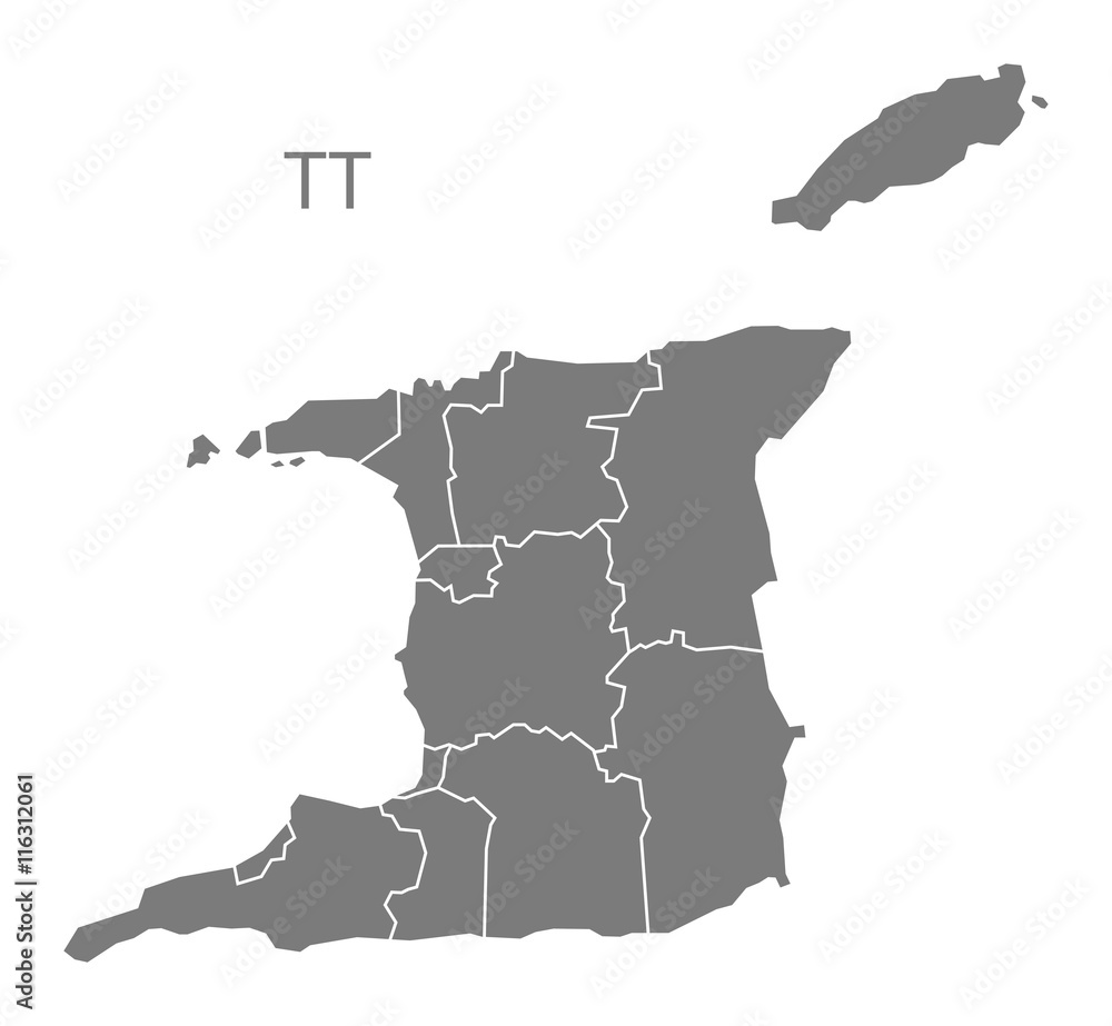 Trinidad and Tobago states Map grey