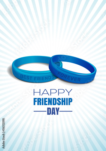 Blue wristbands with text  "BEST FRIENDS" and "FOREVER" on blue retro background on occasion of Happy Friendship Day celebrations. Vector illustration