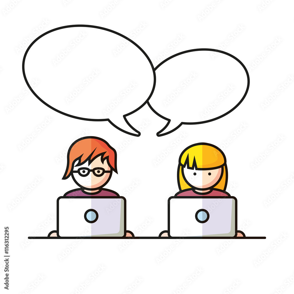 Social Media, network people with computers vector illustration Social Media, network people with computers vector illustration