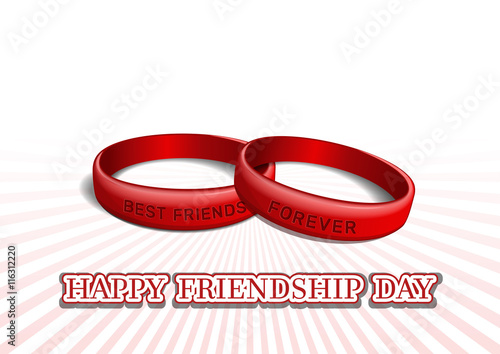 Red wristbands with text "BEST FRIENDS" and "FOREVER" on retro background on occasion of Happy Friendship Day celebrations. Vector illustration