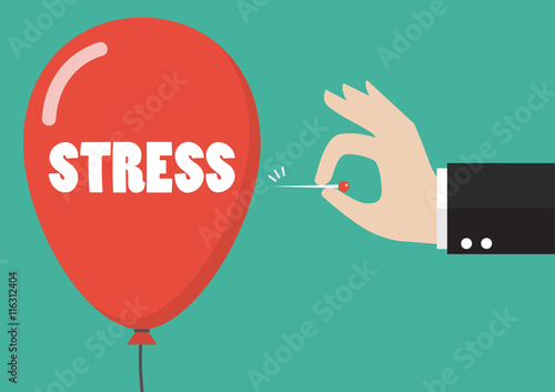 Hand pushing needle to pop the stress balloon