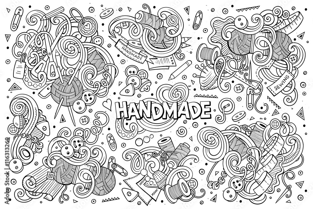 Doodle cartoon set of handmade object Doodle cartoon set of handmade object