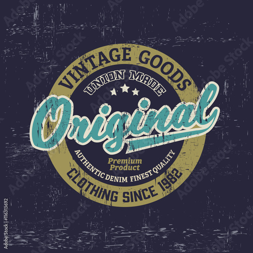 Typography vintage outfit brand logo print for t-shirt. Retro artwork vector illustration
