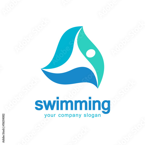 Logo of swimming. Concept of vector icon with the swimming man on a wave.