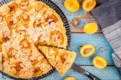 homemade pie with apricots and almonds photo